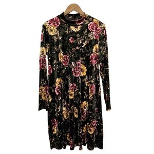 Paolino Floral Crushed Velvet Shift Dress Sz Large Green Fall Fashion Whimsigoth